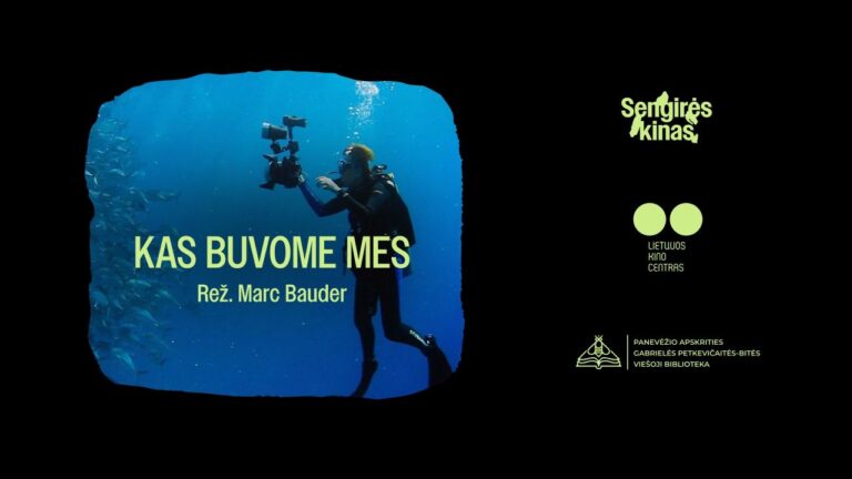 Naras su nardytojo apranga mėlyname fone ir Sengirės kino vizualinis identitetas