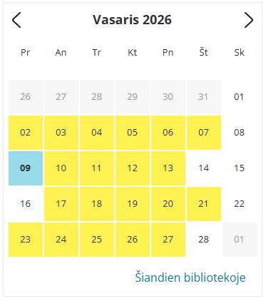 Bibliotekos renginių kalendorius