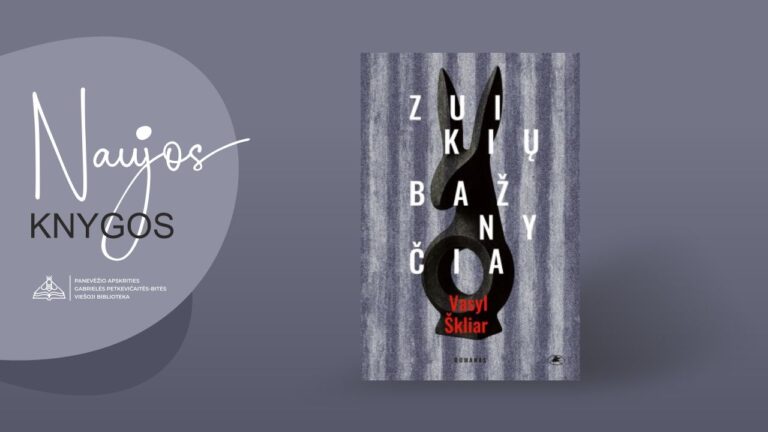 Rekomenduojamos knygos viršelis pilkame fone ir bibliotekos rubrikos pavadinimas